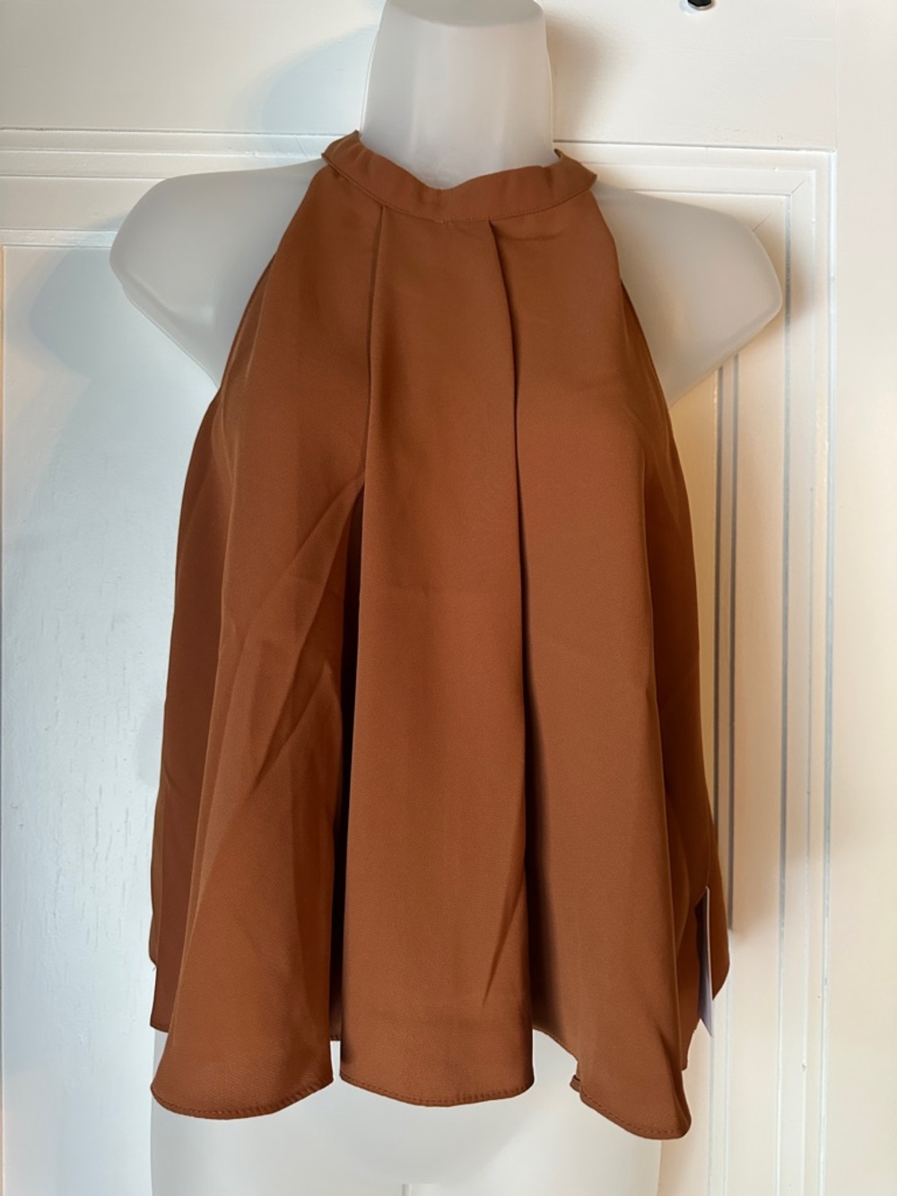 Astr Halter Neck Flowy Top in Rust Brown